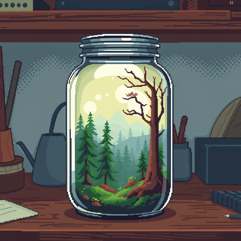 Pixel Art Forest Landscape in a Jar