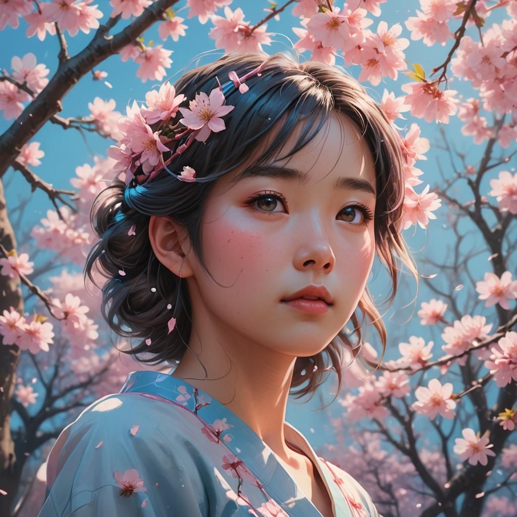 Sakura Petal Woman in Dreamlike Concept Art