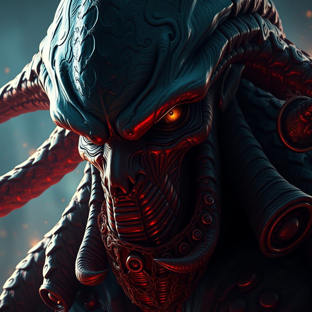 Detailed Cthulhu Portrait in Art Nouveau Style