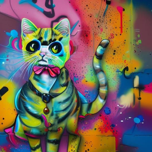 Cat in Party Dress: Graffiti Street Art