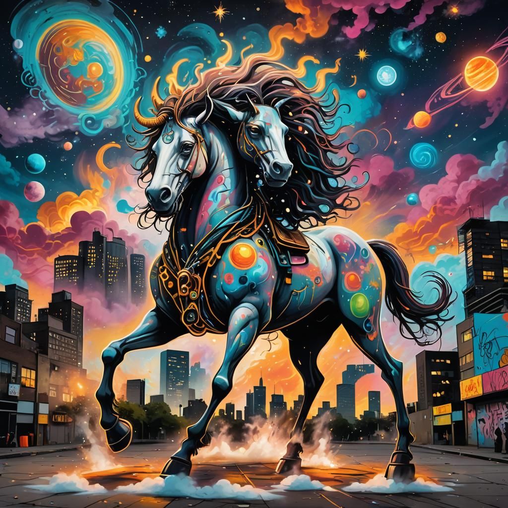 Cosmic Centaur in Graffiti Art Style