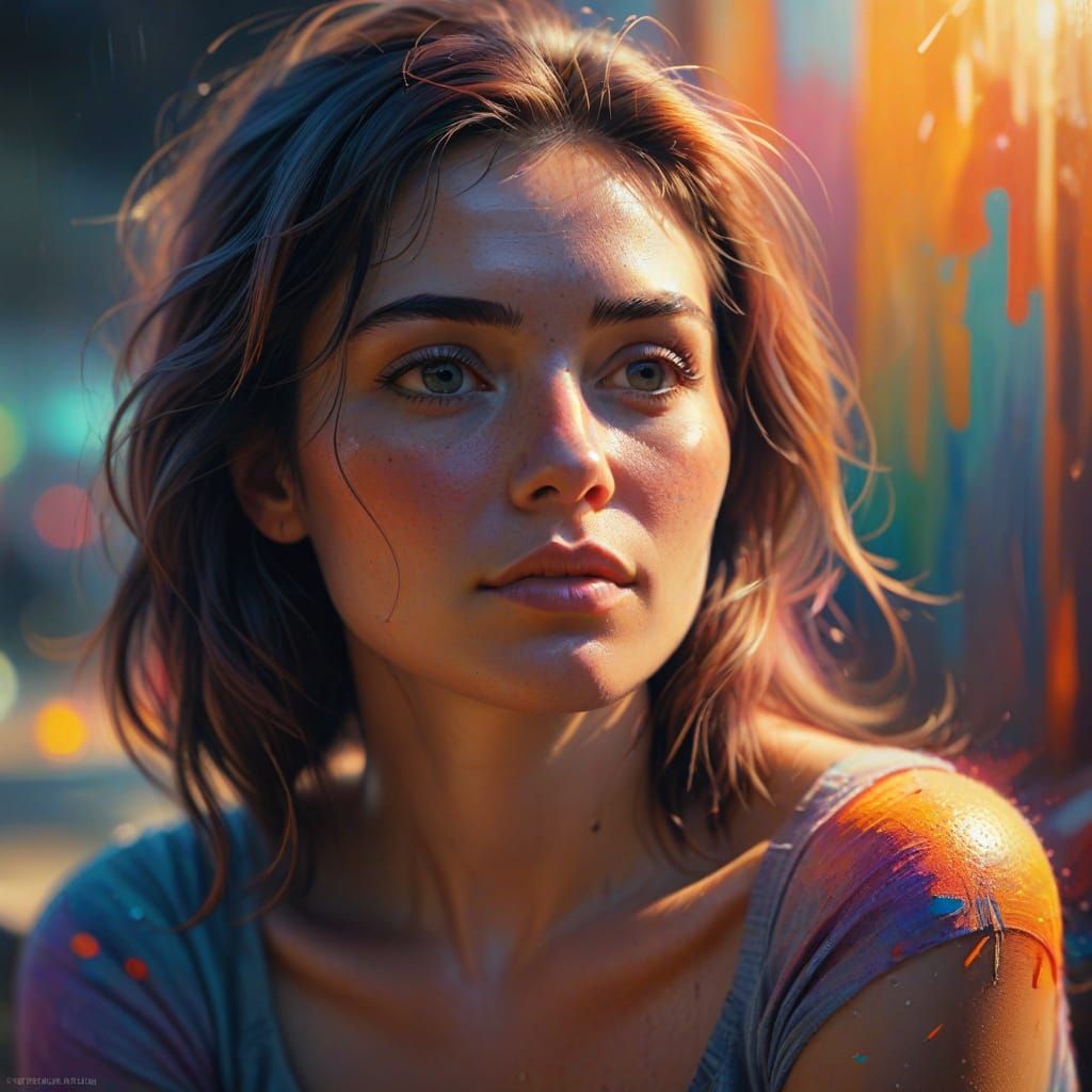 Lonely Woman: Vibrant Oil Painting Portrait