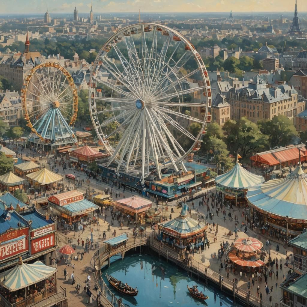 Amusement Park Ferris Wheel Inspired by Classic Painters