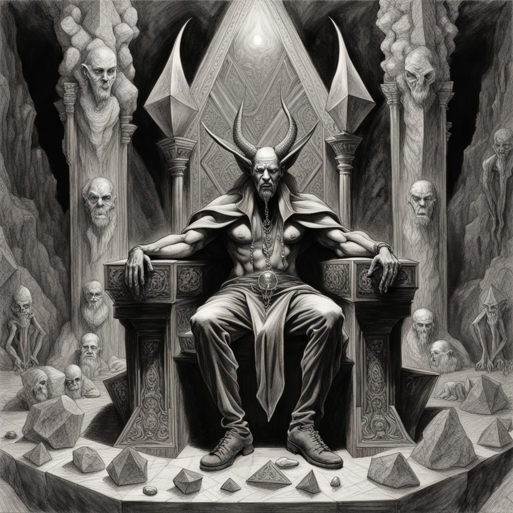 Satan Enthroned in a Grotto: Pencil Sketch