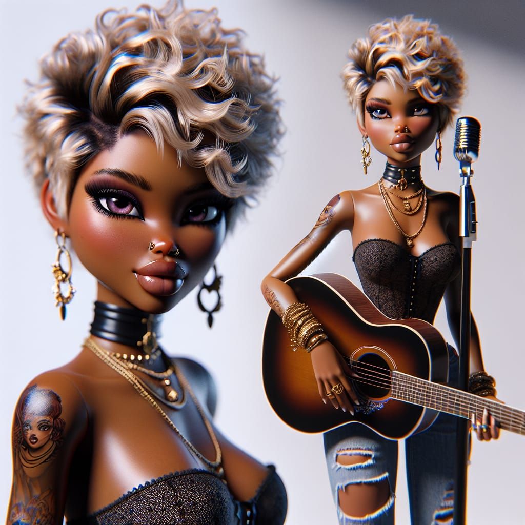 Curvy Bratz Doll Acoustic Guitar Matte Painting