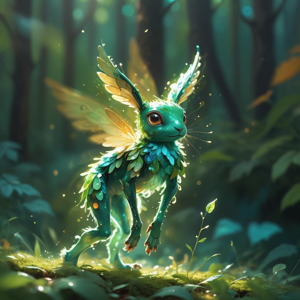 Whimsical Forest Creature in Dreamlike Illustration