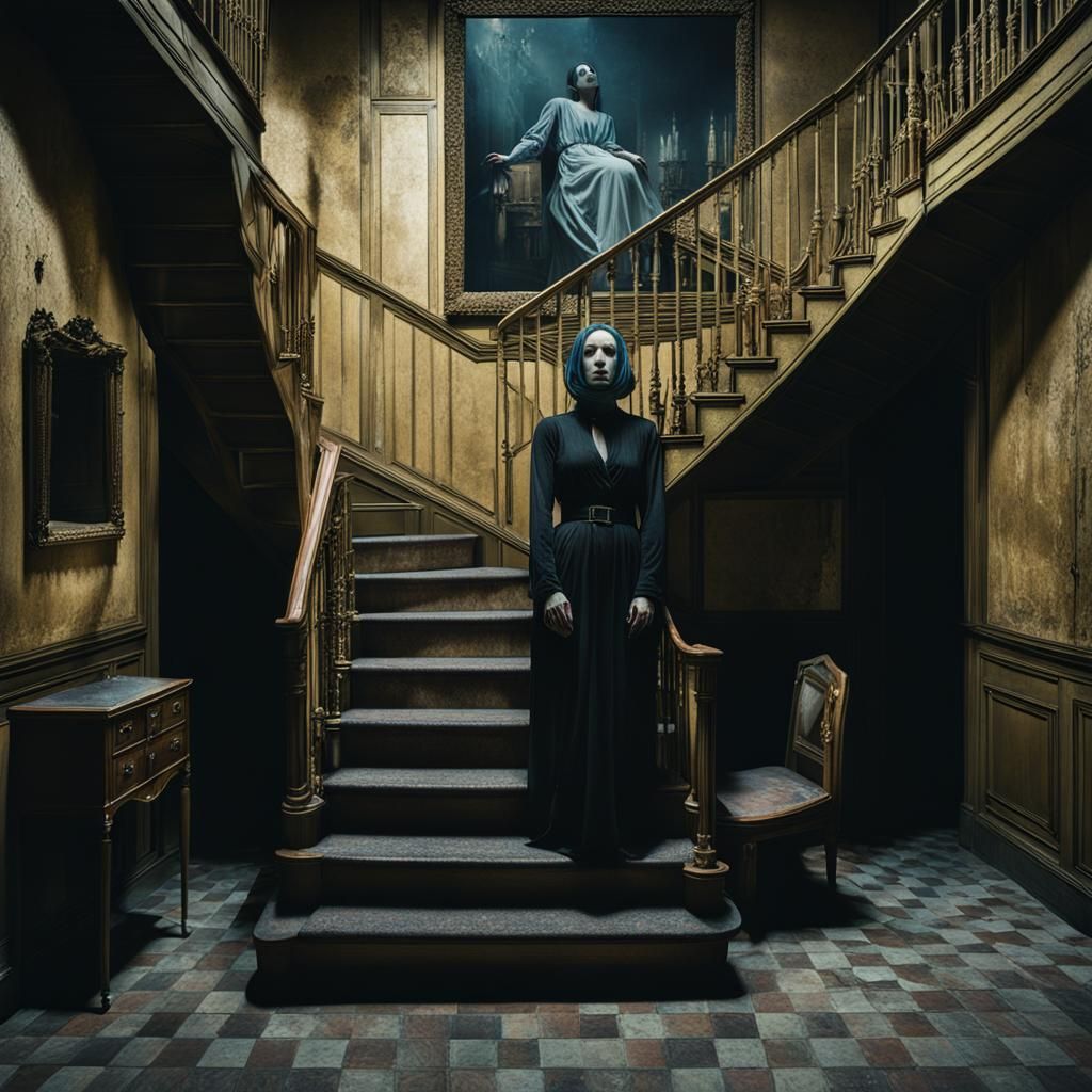 Surreal Haunted House Woman in Celestialpunk Style