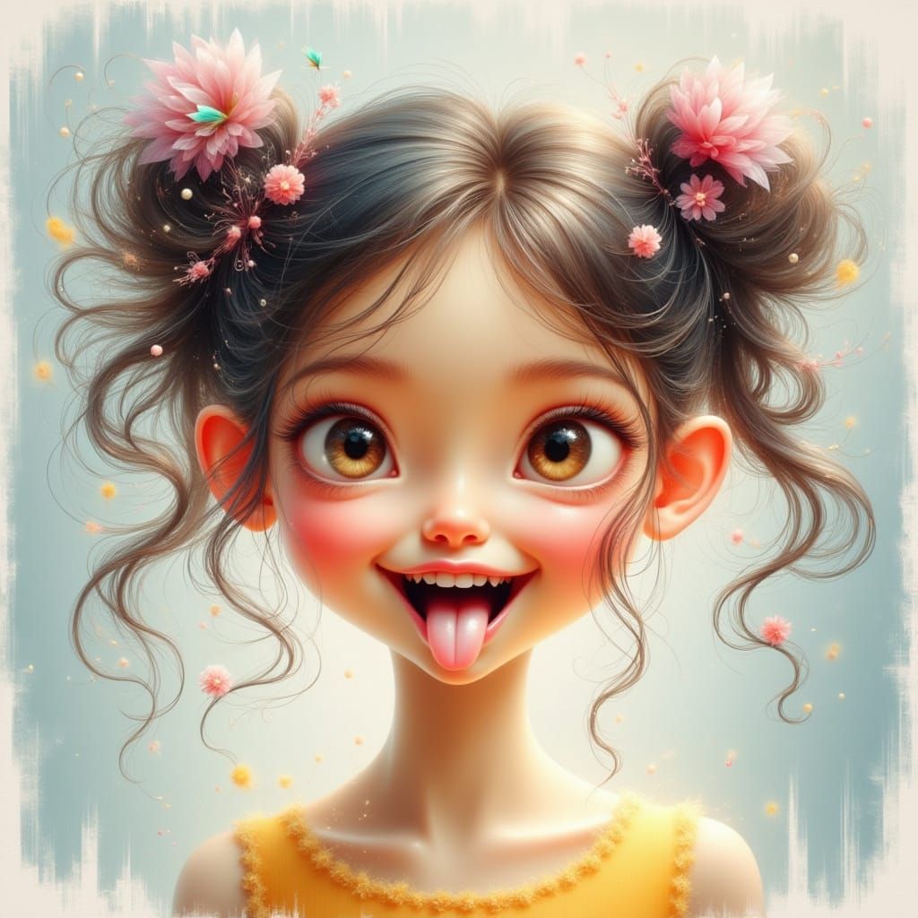 Whimsical Watercolor Portrait of a Delightful Bi-Racial Girl