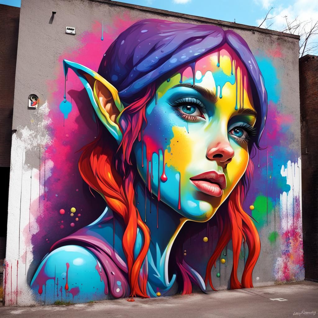 Colorful Graffiti Art of an Elf Girl