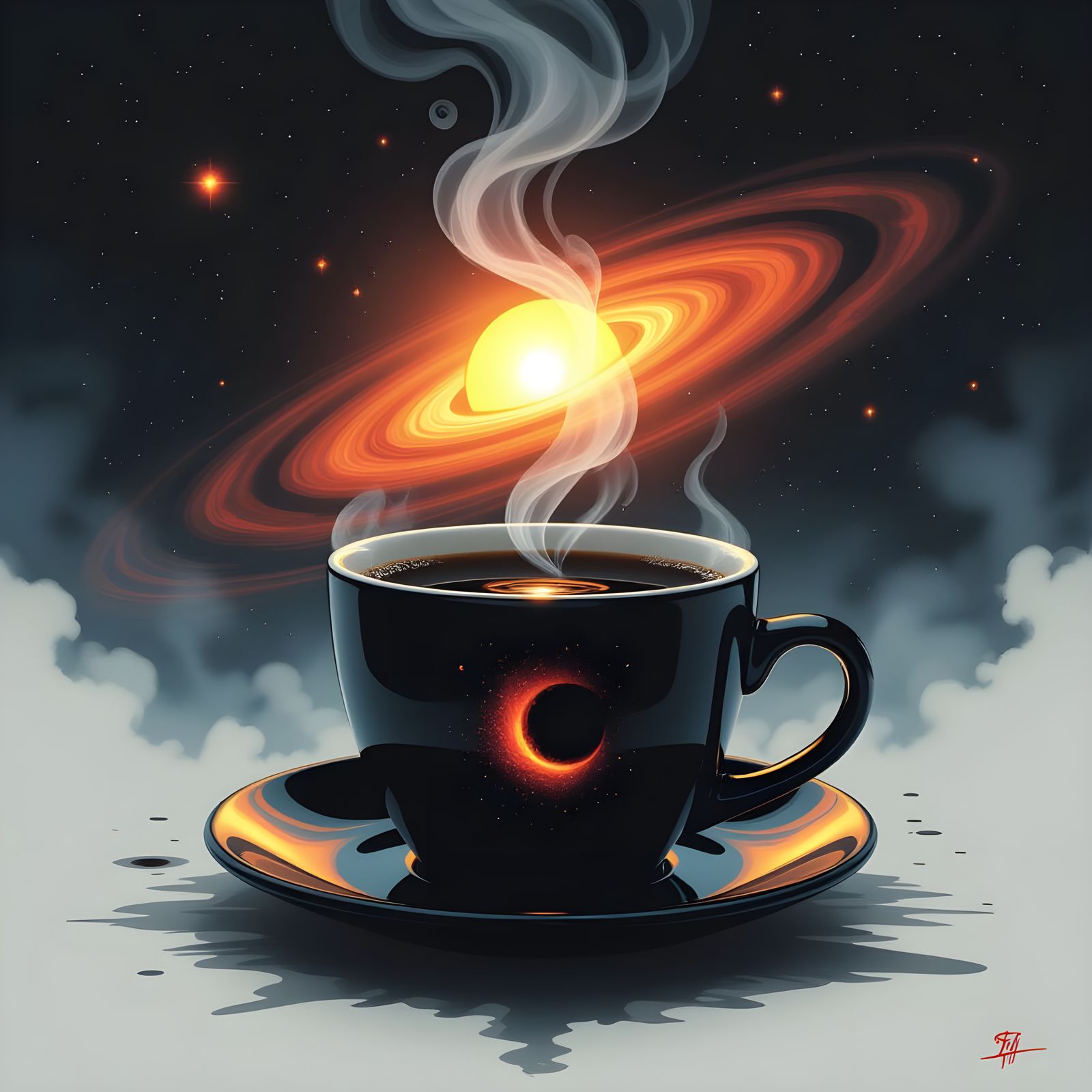 Coffee Cup Encasing Spirits, Galaxies, and Sun