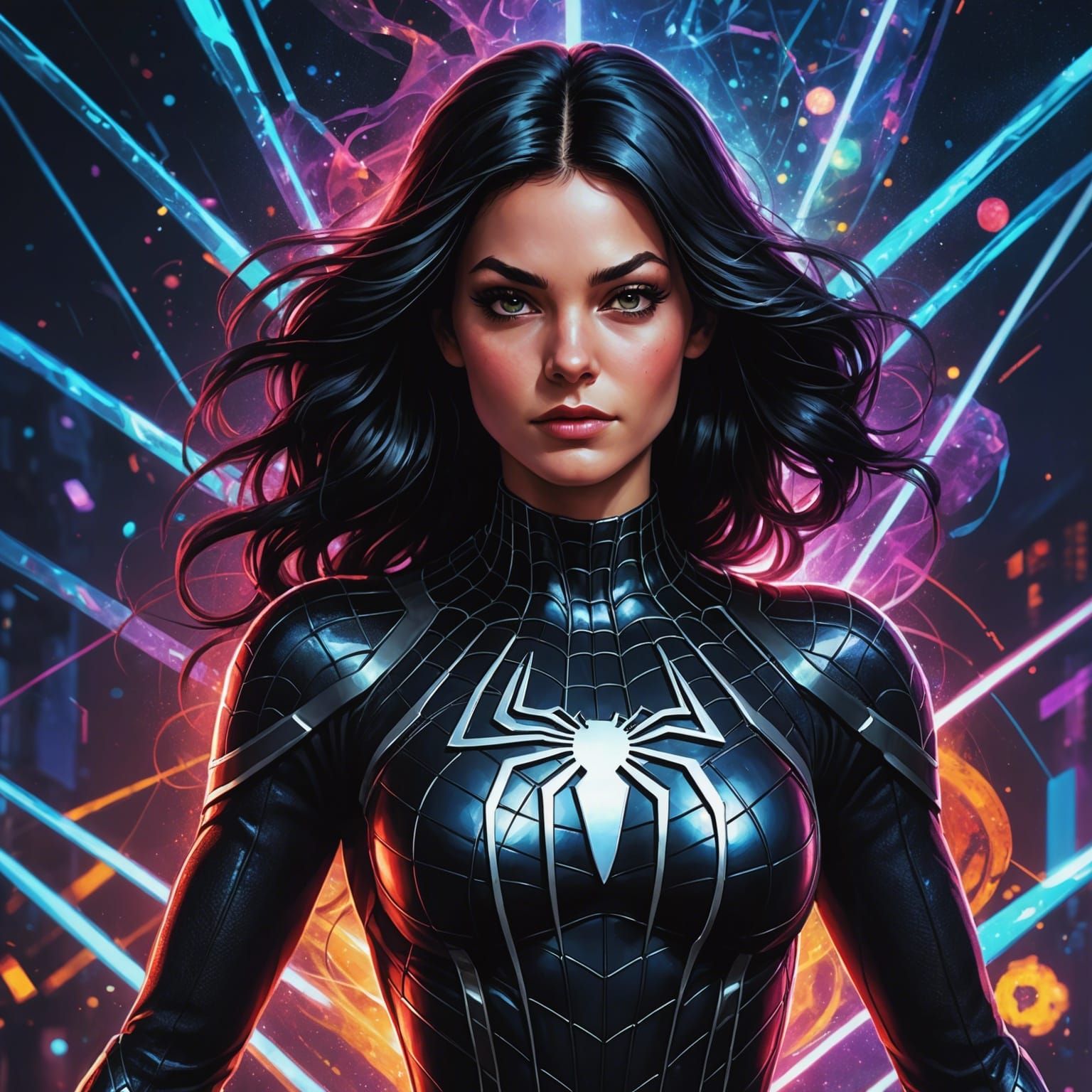 Female Spiderman in Astral Cosmic Illustration