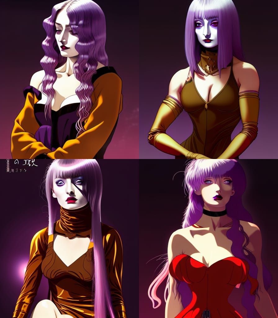 Anime Vampire Queen in Gold Dress