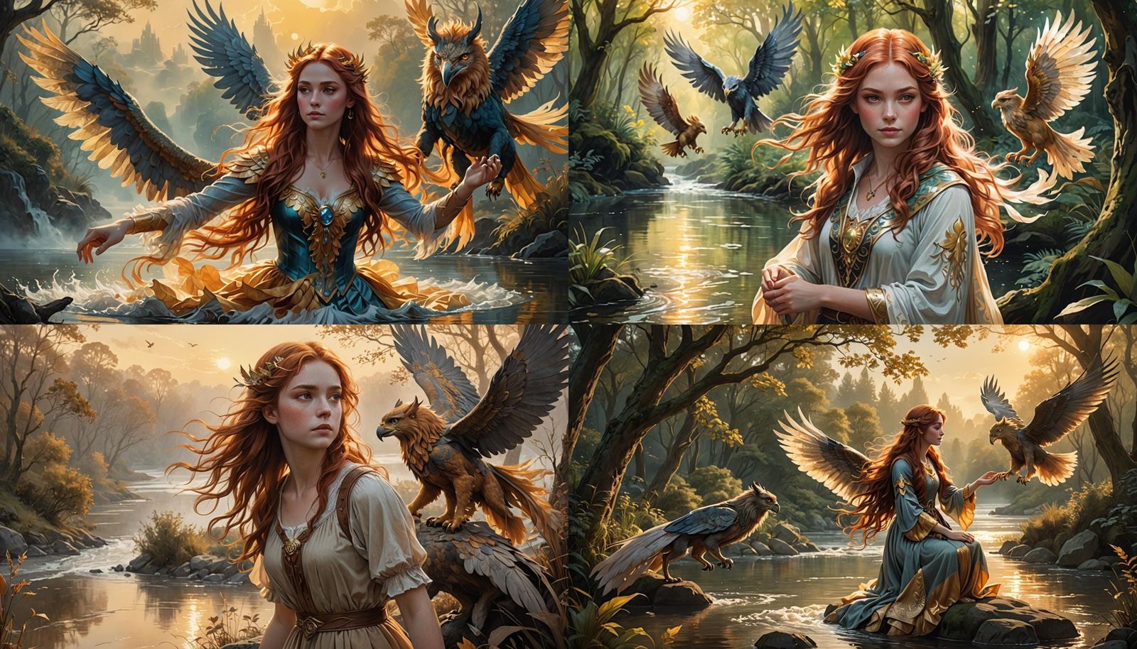 Magician Girl Transforms into Gryphon in Fantasy Landscape