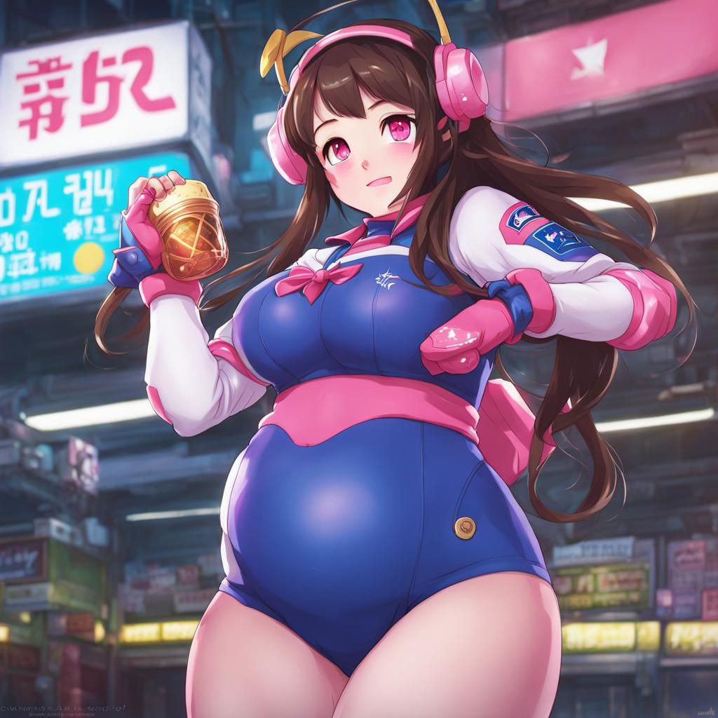 D.va Blueberry Inflation in Anime Style