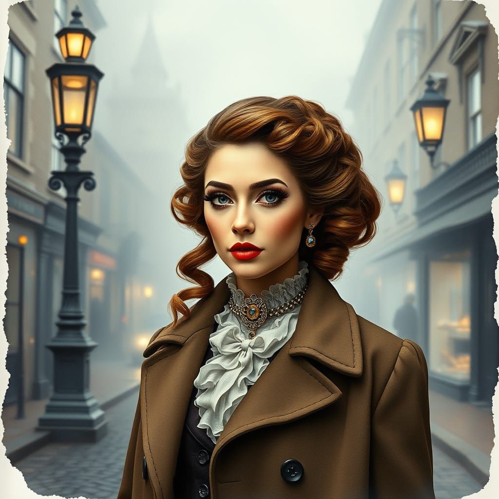 Victorian Detective in Misty London, Hyperrealistic Style