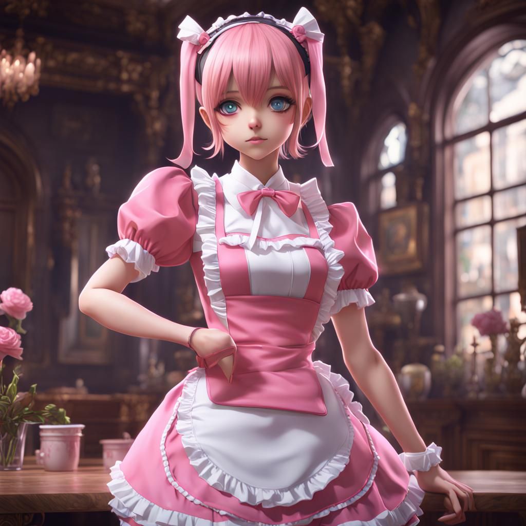 Anime Girls in Pink French Maid Outfits