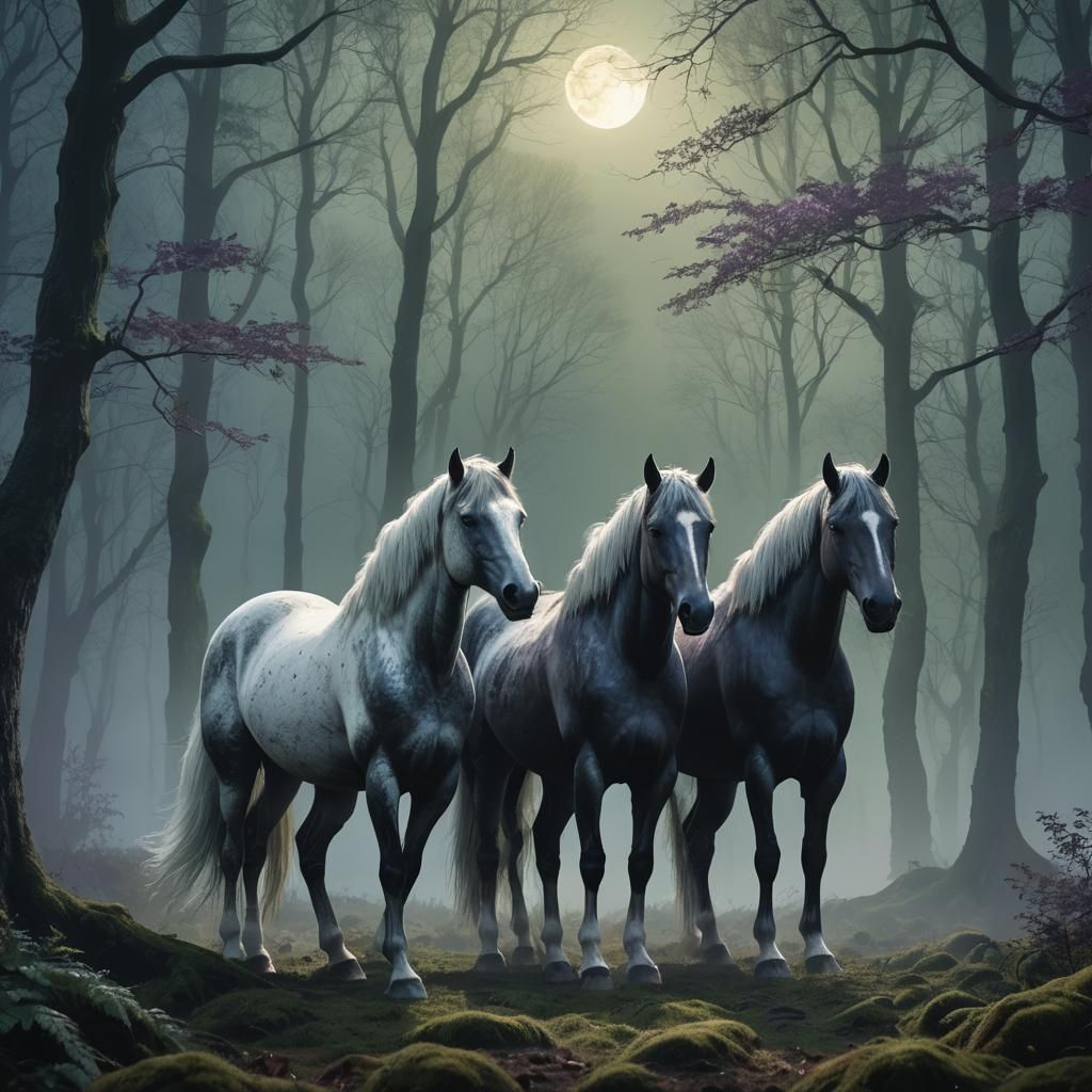 Misty Forest Horses in Fantasy Concept Art