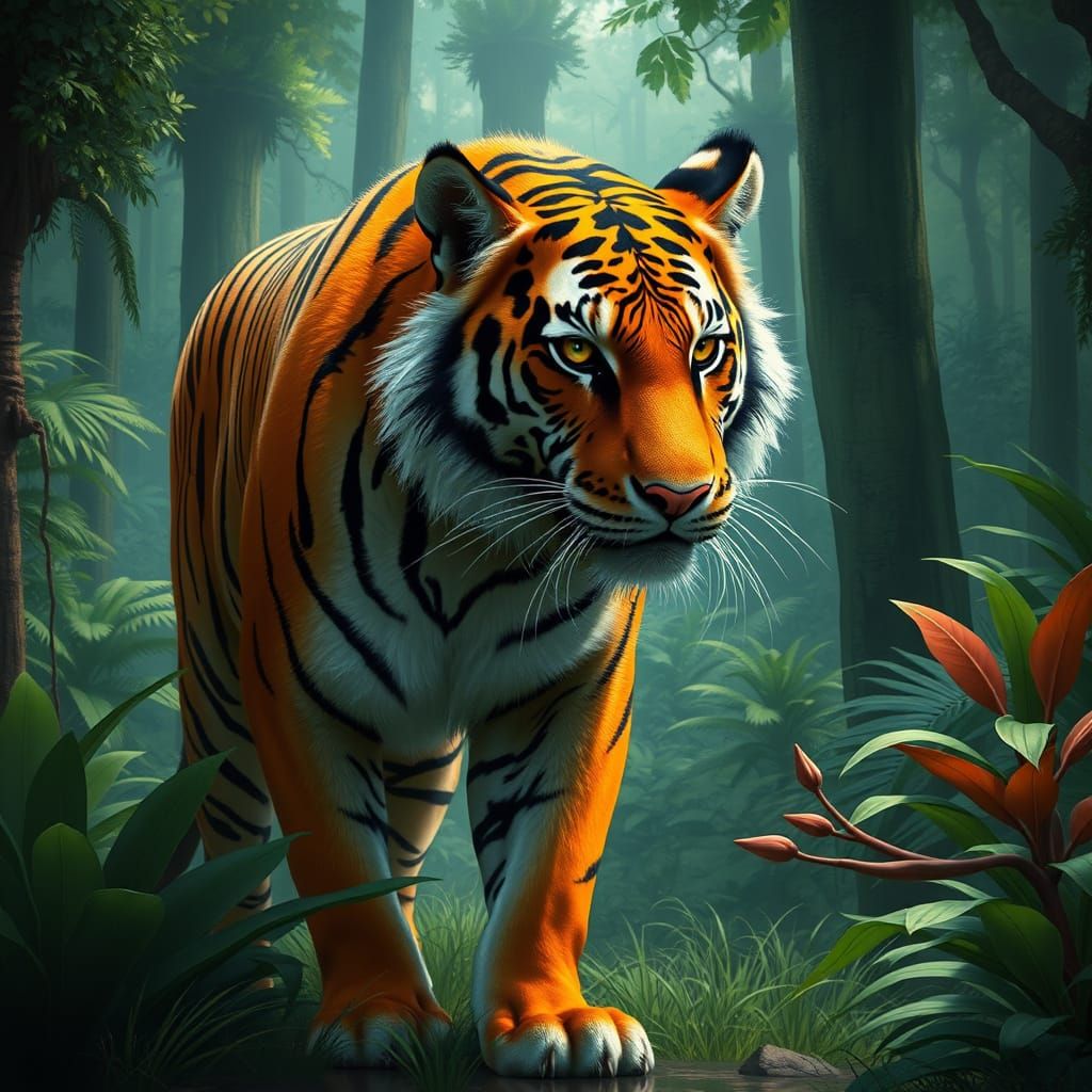 Majestic Tiger in Lush Forest, Concept Art