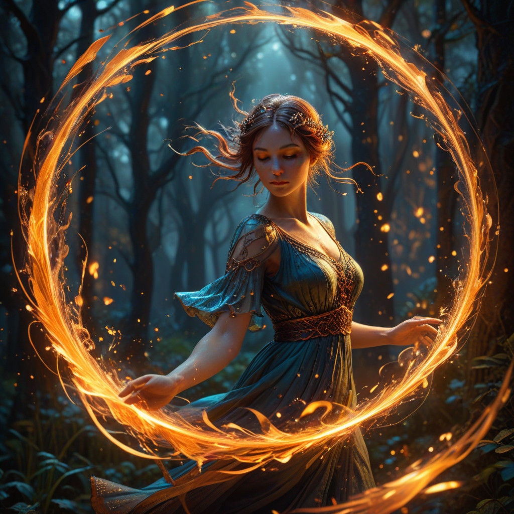 Ethereal Figure Rises with Radiant Fire in Hyperrealistic Co...