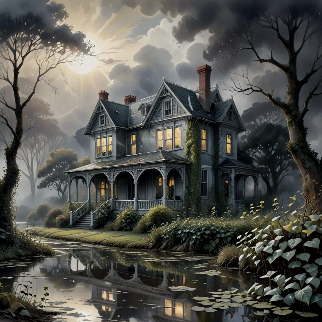 Ethereal Victorian Cottage in a Dreary Winter Scene