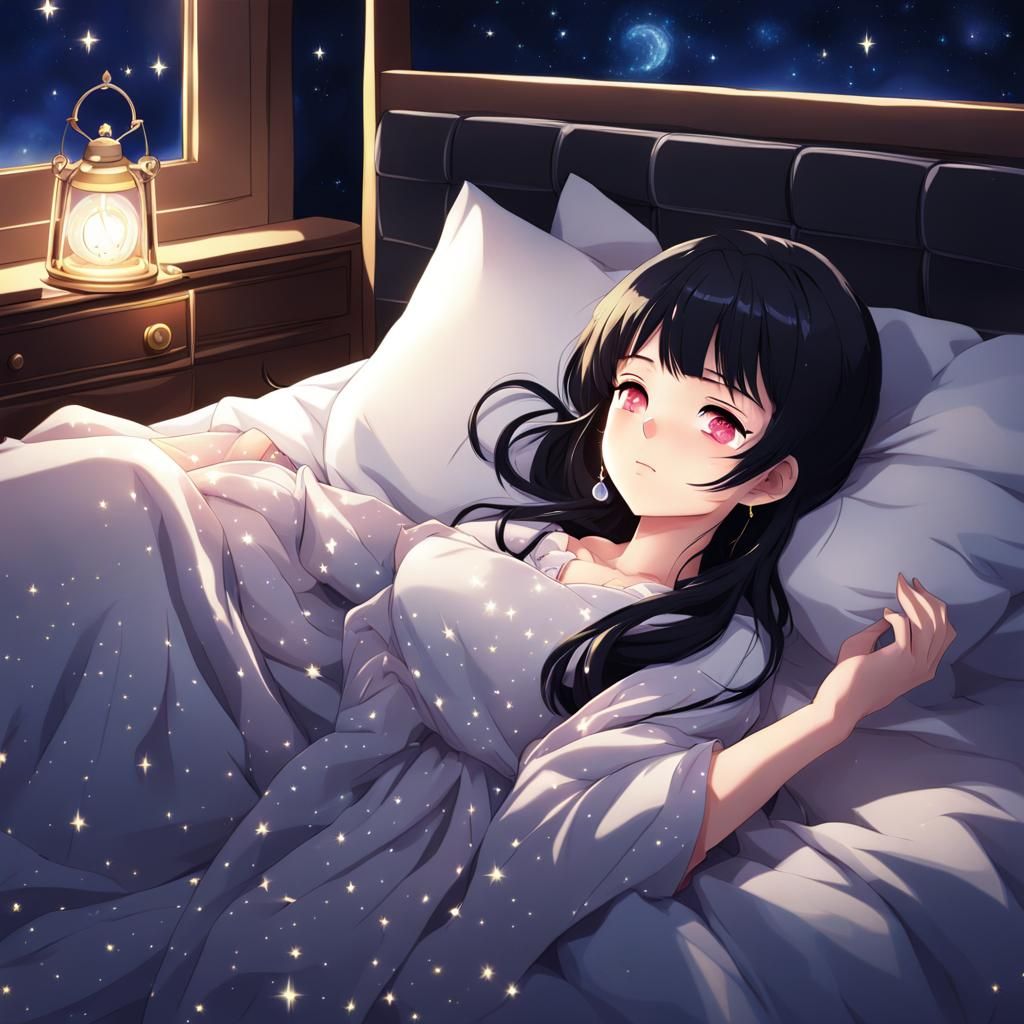 Anime Girl Sleeping Under Starry Night Sky