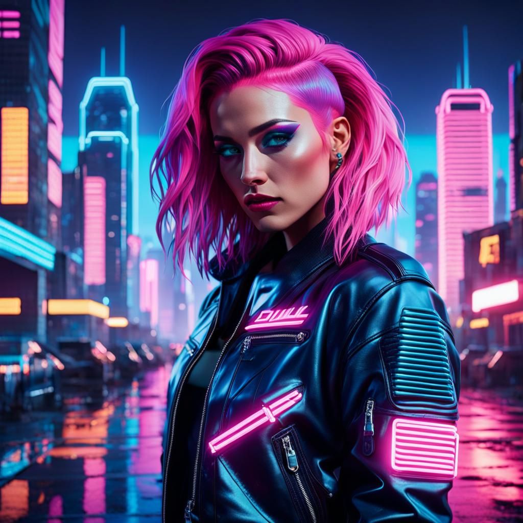 Synthwave Neon Portrait in 80s Style