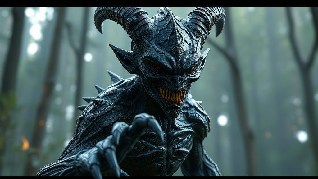 Scary Metallic Kobold Demon in Hellfire Forest