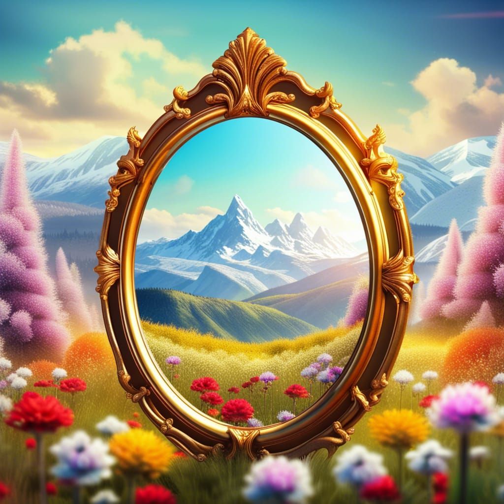 Magical Mirror Reflects Winter in Spring Field