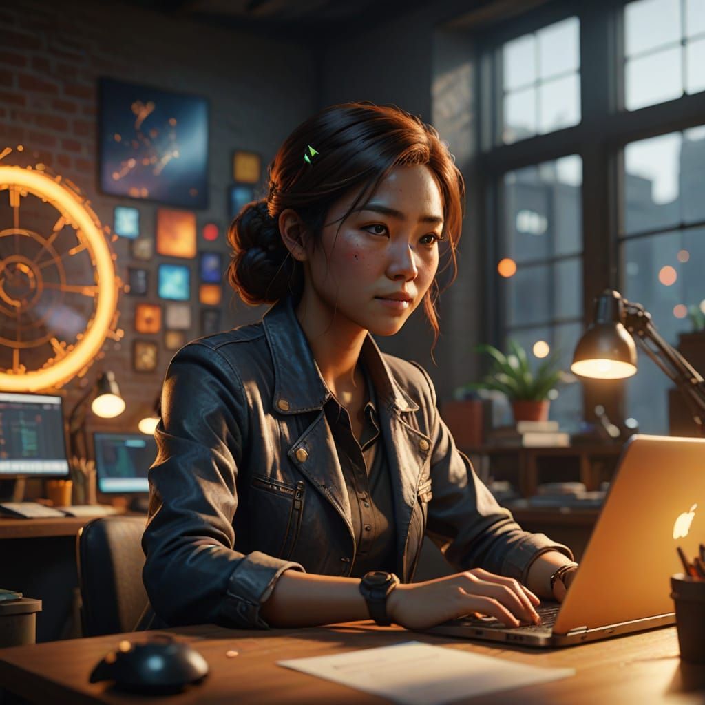 Vibrant Office Scene in Pixar-Inspired Digital Art