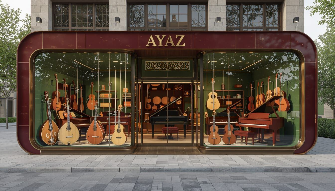 Luxury Musical Store Exterior in Modern Industrial-Retro Sty...
