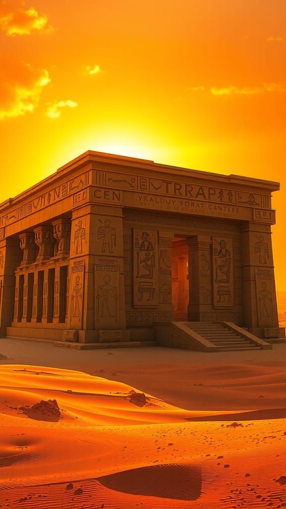 Ancient Egyptian Temple in Desert Landscape Concept Art