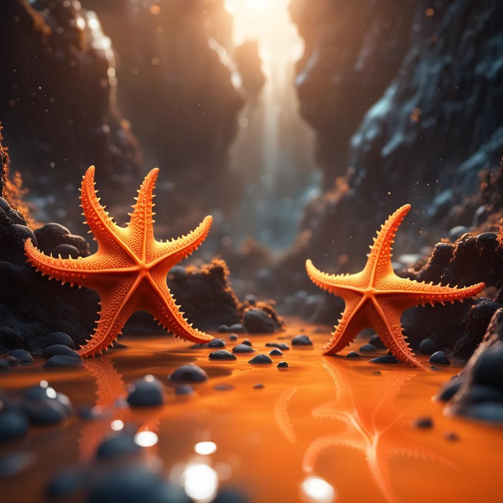 Fantastical Orange Starfish in Detailed Matte Painting