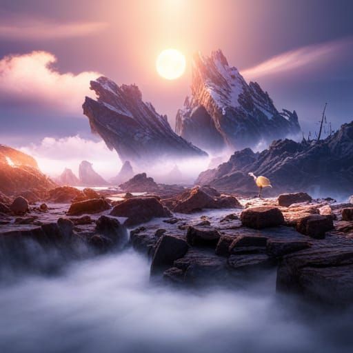 Birds in Rain: Detailed Matte Painting with Sunlight