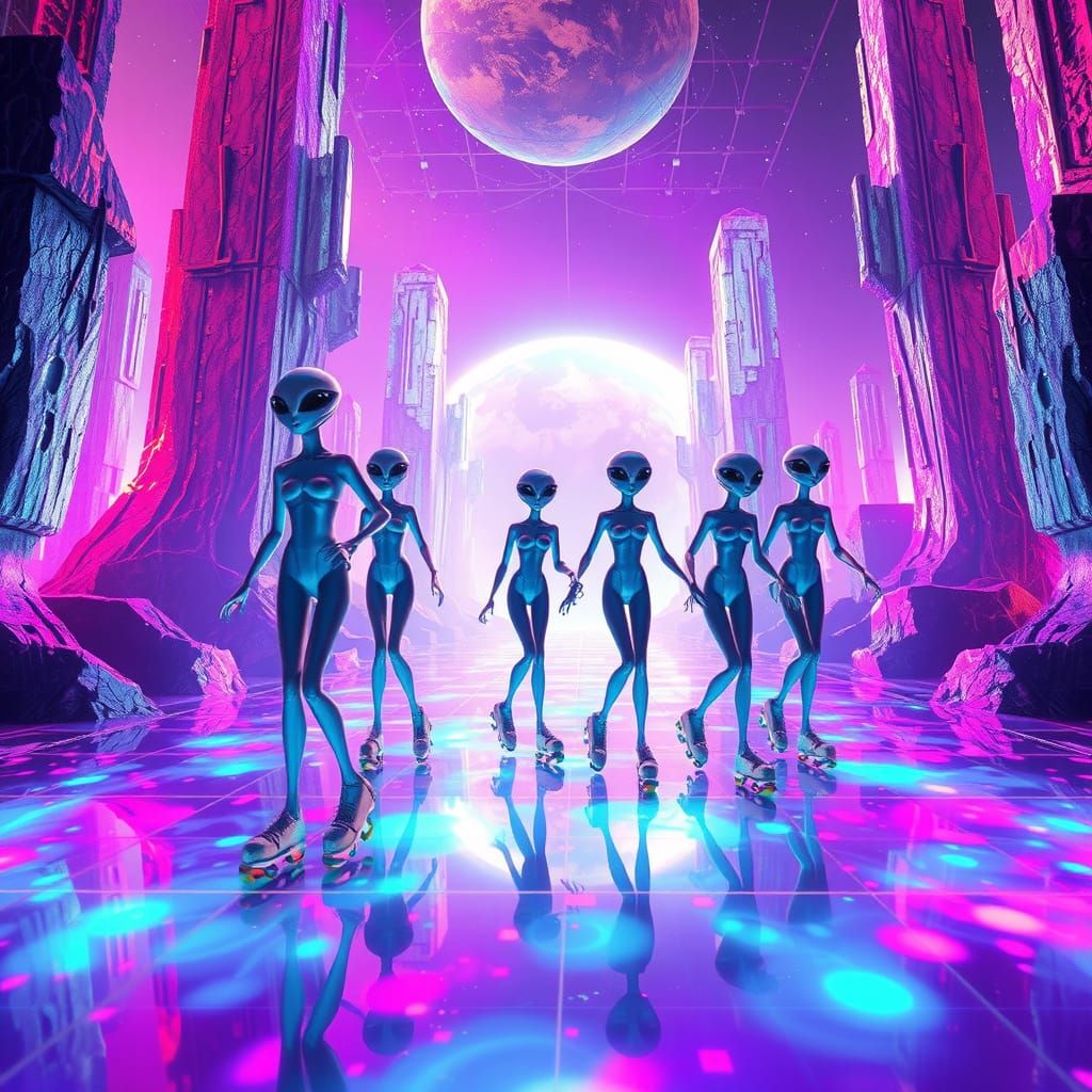 Ethereal Alien Disco on a Vibrant, Crystal-Shrouded Planet