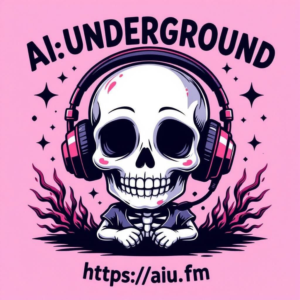 Kawaii Skull with Headphones in Monochromatic Art Style