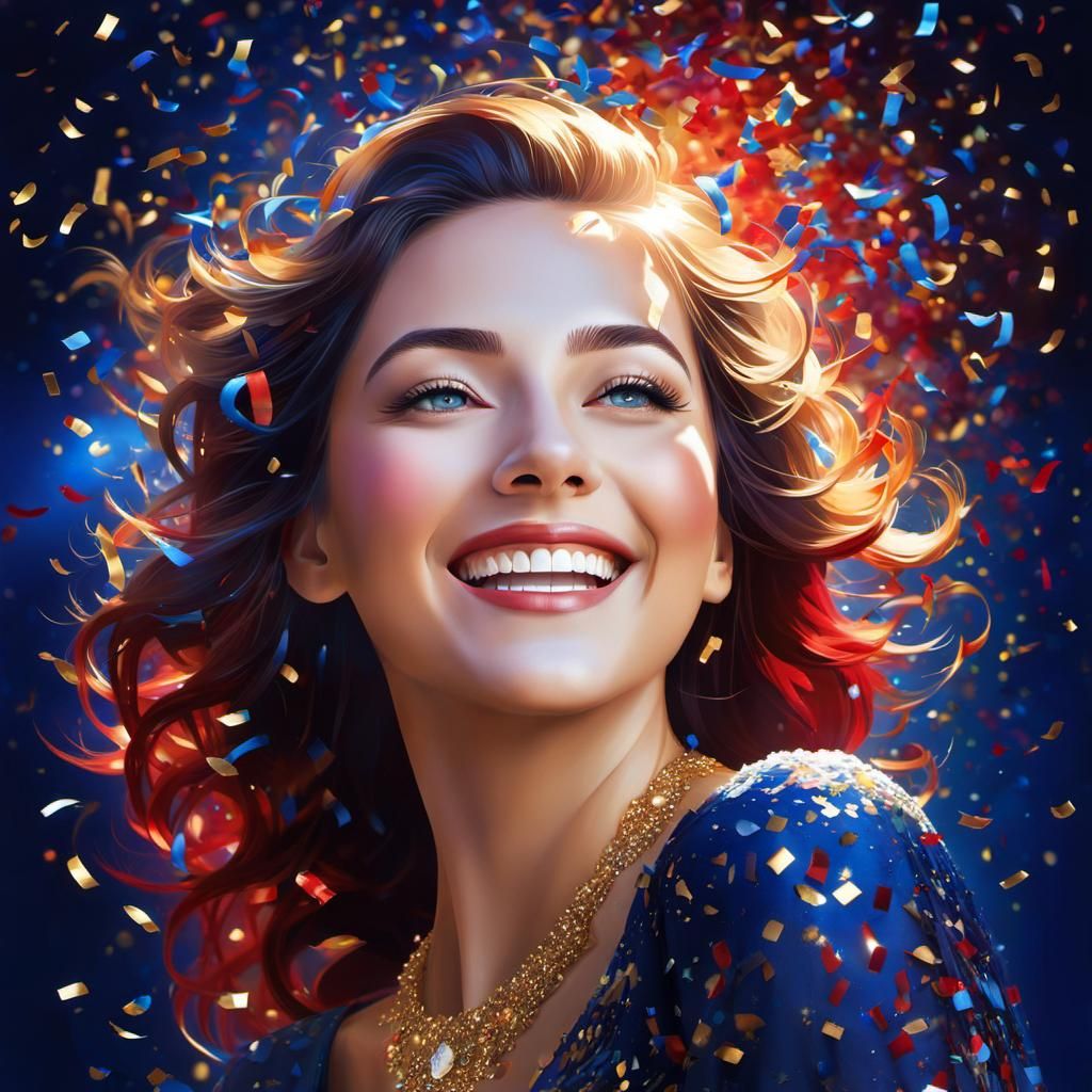 Ethereal Woman Surrounded by Confetti Memories