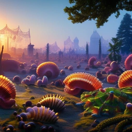 Snails Race on Track in Hyperdetailed 3D Shading