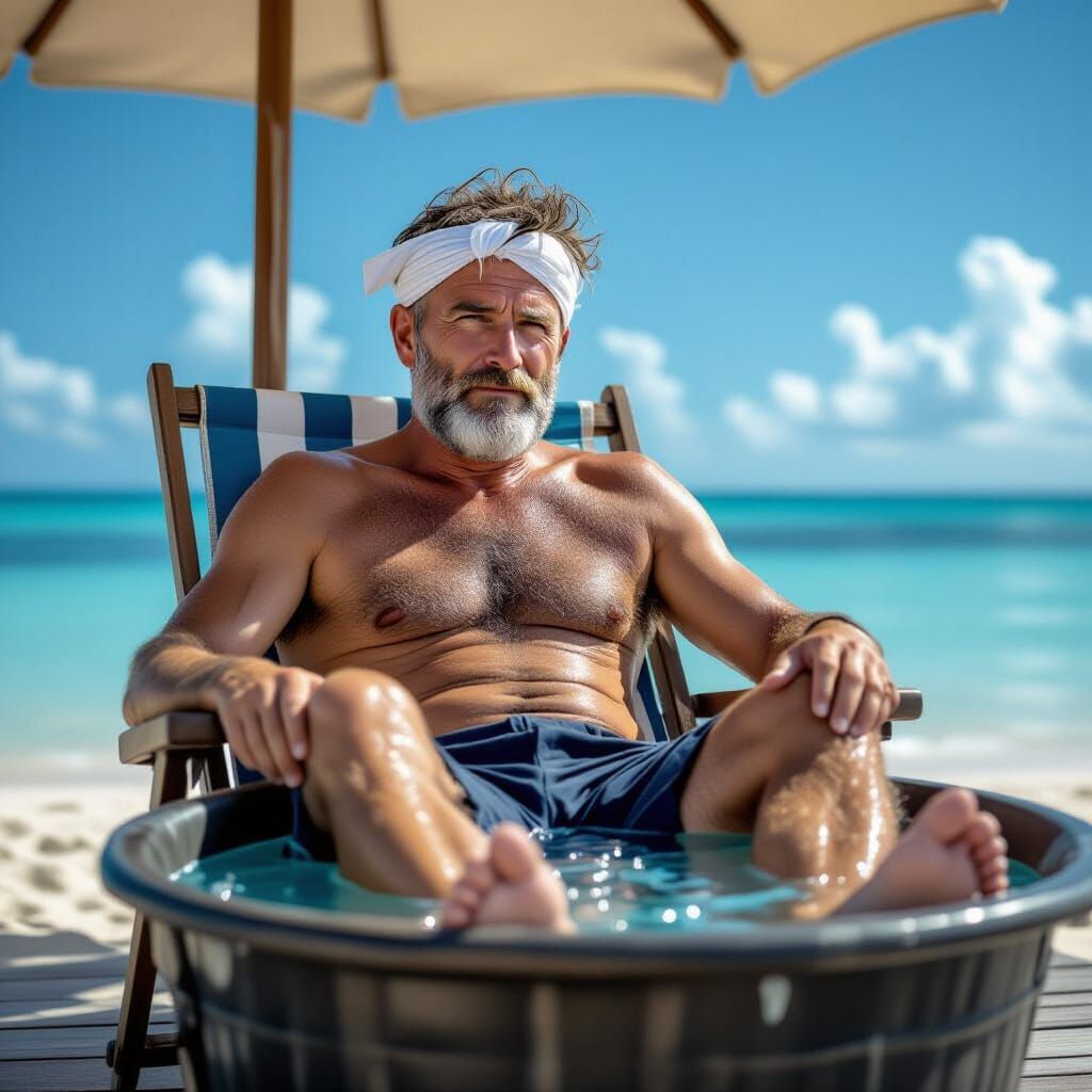 Geologist Soaking Feet on Scorching Day