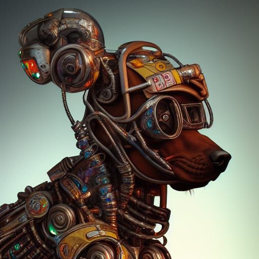 Cyberpunk Cyborg Labradoodle Soldier Portrait in 8K