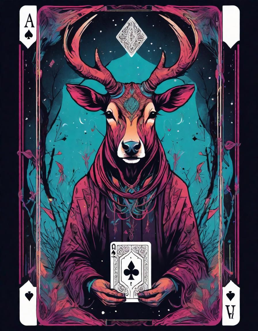 Anthropomorphic Animal Tarot Card in Ink Drawing Style