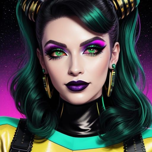 Glamorous Goth in Retro-Futuristic Glamour