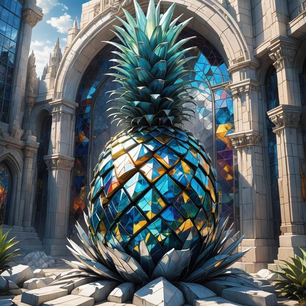 Mechanical Stained Glass Pineapple: Sci-Fi Concept Art