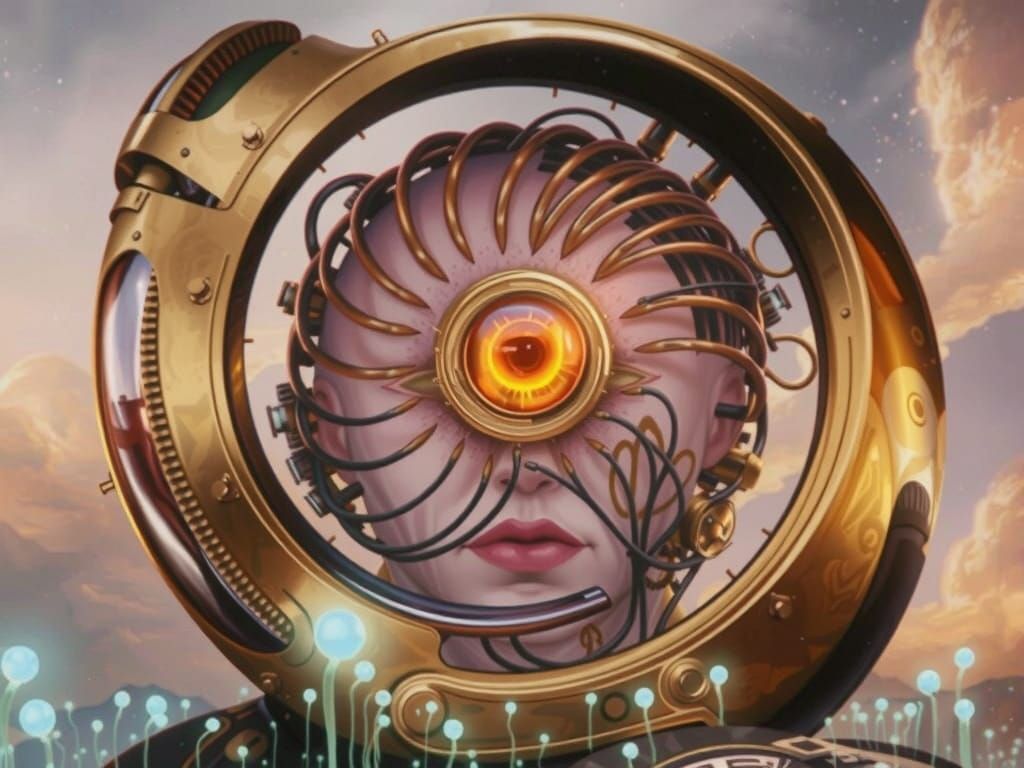 Steampunk Cyclops in Nebula, Retro-Futuristic Sci-Fi Art