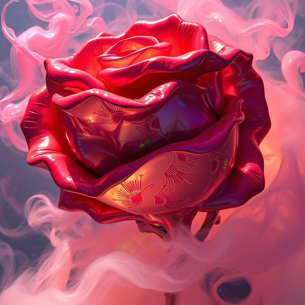 Rose Statue Bending Light in a Surreal Style