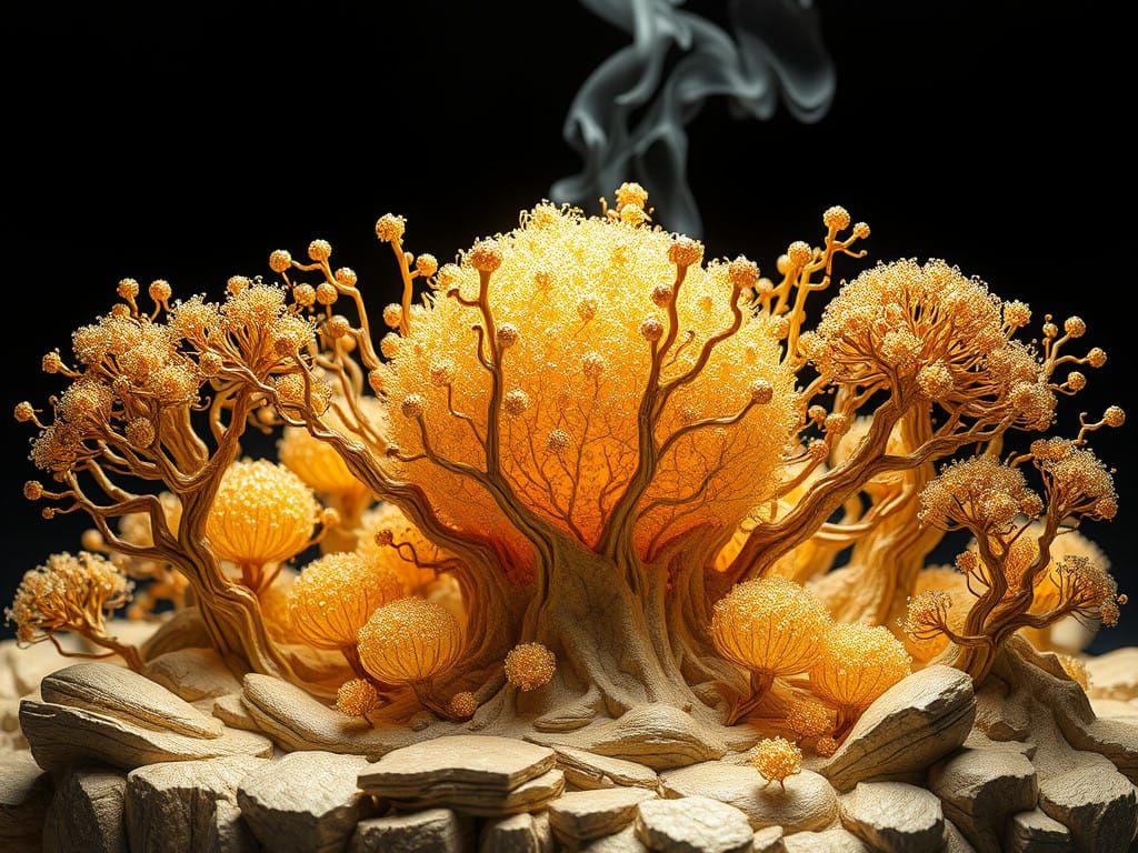Sculptural Biodiversity in Smoldering Gold Impressionism