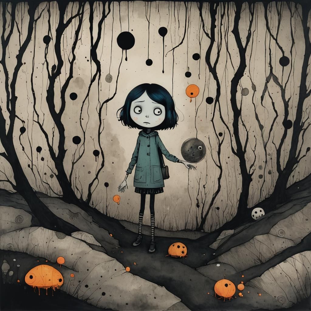 Surreal Coraline's Descent: Deep Saturation Alcohol Ink Art