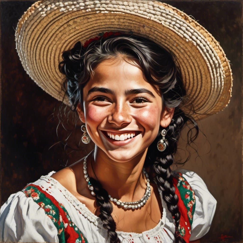 Hyperrealistic Portrait of a Smiling Mexican Woman