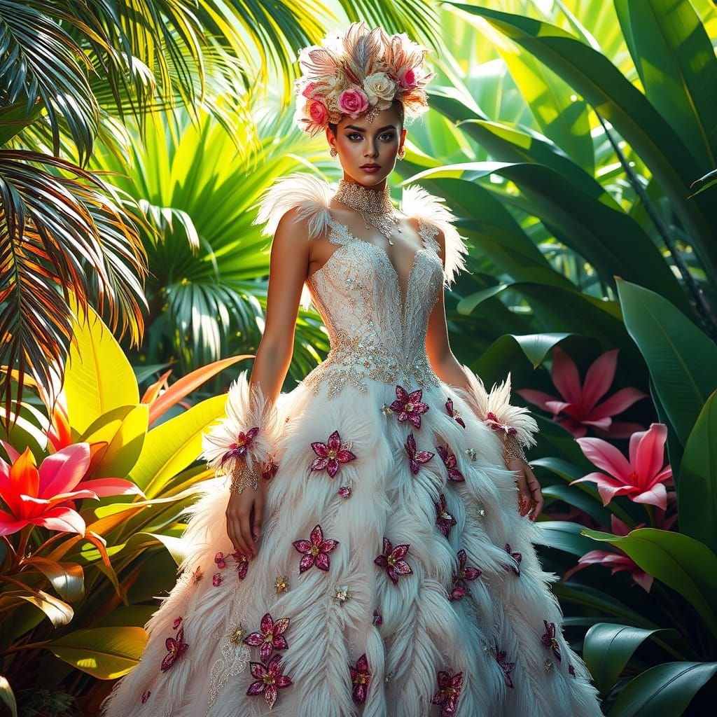 Exquisite Tropicalpunk Couture Ballgown in Vibrant High-Fash...