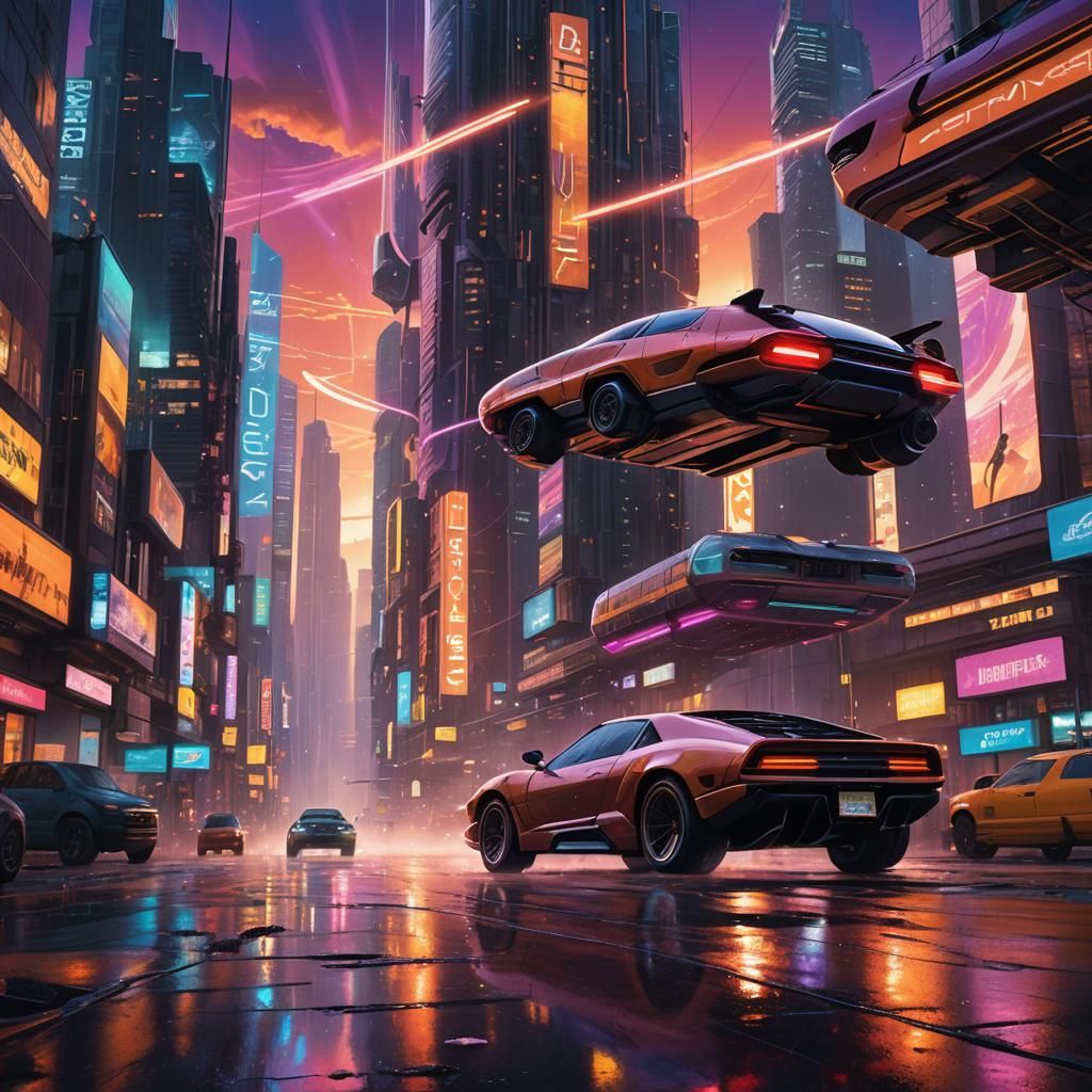 Vibrant Futuristic Cityscape with Galaxy Sky