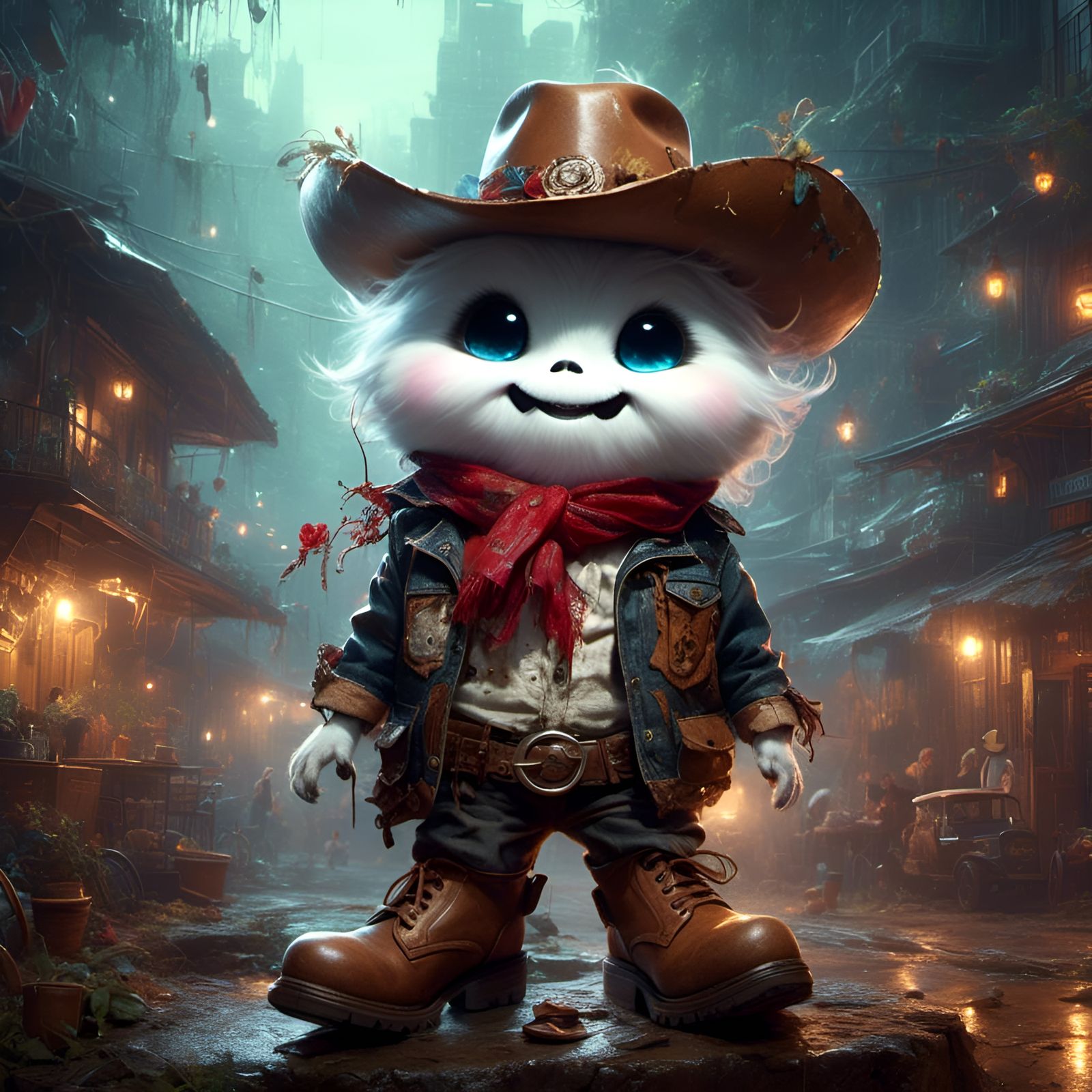 Happy Ghost Cowboy in Boots and Hat